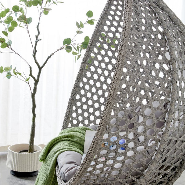 English Elm 76.8-inch Hand Woven Rattan Egg Swing Chair Indoor Outdoor with Cushion Lumbar Pillow Gray W1512P498595