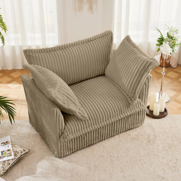 English Elm Slip-covered deep seat armchair with high-back cushions, plush corduroy fabric, removable slipcover comfort and durable frame (100 lbs capacity) Camel W3041P272925