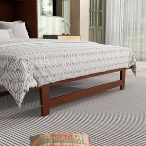 English Elm Queen Size Murphy Bed - Stylish Walnut Pine Cabinet With Rattan Accents & Full-Width Storage Drawer W504S00231-GIGA