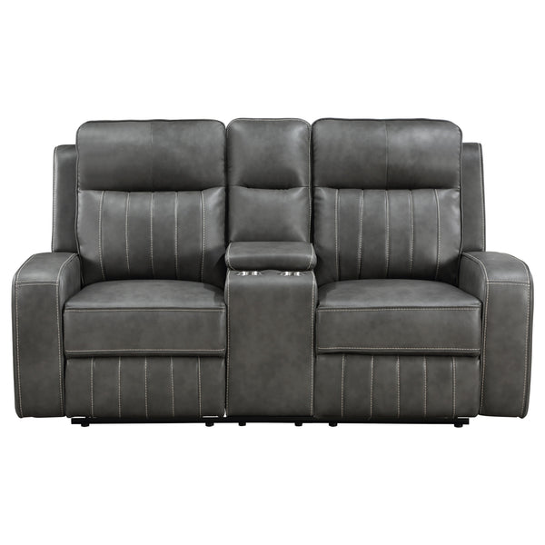 English Elm Forrest Grey Motion Reclining Loveseat With Console – Stylish Comfort, Storage & Modern Elegance B062P354054