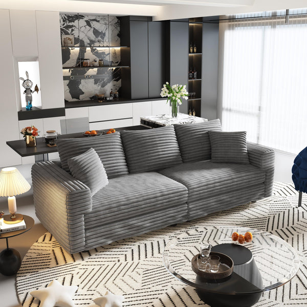 English Elm 82.7" Plush Corduroy 3-Seat Sofa - Modern Comfort With Modular Ottomans, Soft Pillows & Quick Assembly W1885S00157