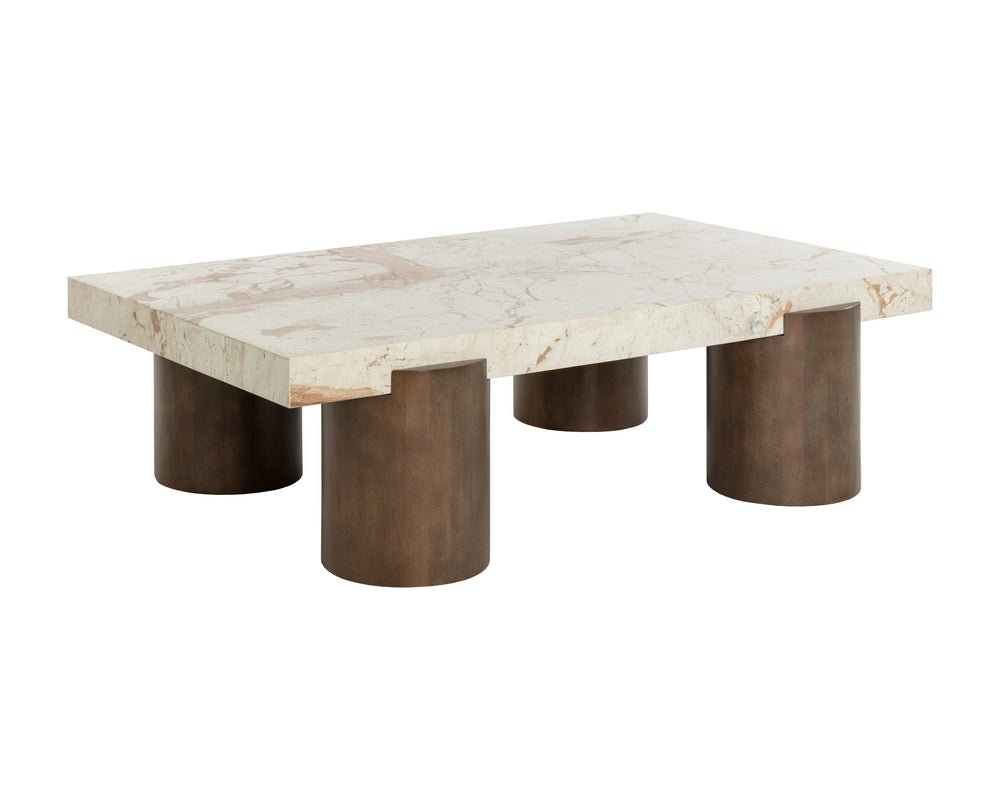 Sunpan Ardi Coffee Table - Exquisite Italian Crema Breccia Marble Top & Solid Mango Wood Legs For Luxury Living Cream Marble 111824