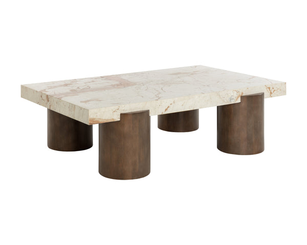 Sunpan Ardi Coffee Table - Exquisite Italian Crema Breccia Marble Top & Solid Mango Wood Legs For Luxury Living Cream Marble 111824