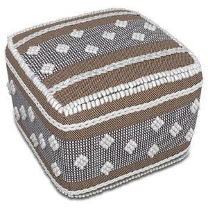 English Elm Mapleton Eco-Friendly Outdoor/Indoor Pouf – Beige Gray White PET Woven, Water & UV Resistant Ottoman (18") B136P252631