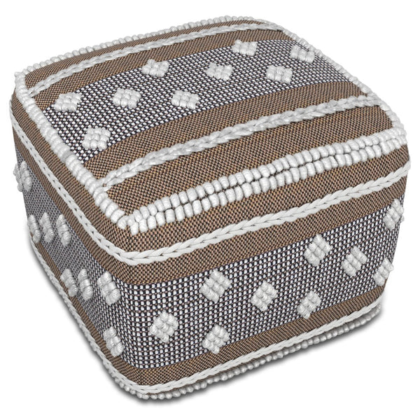 English Elm Mapleton Eco-Friendly Outdoor/Indoor Pouf – Beige Gray White PET Woven, Water & UV Resistant Ottoman (18") B136P252631
