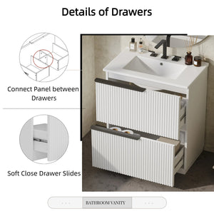 English Elm Christopher Knight Home® - 30" Elegant Freestanding Bathroom Vanity With Ceramic Sink, Soft-Close Drawers & Fluted Design N817P288915W