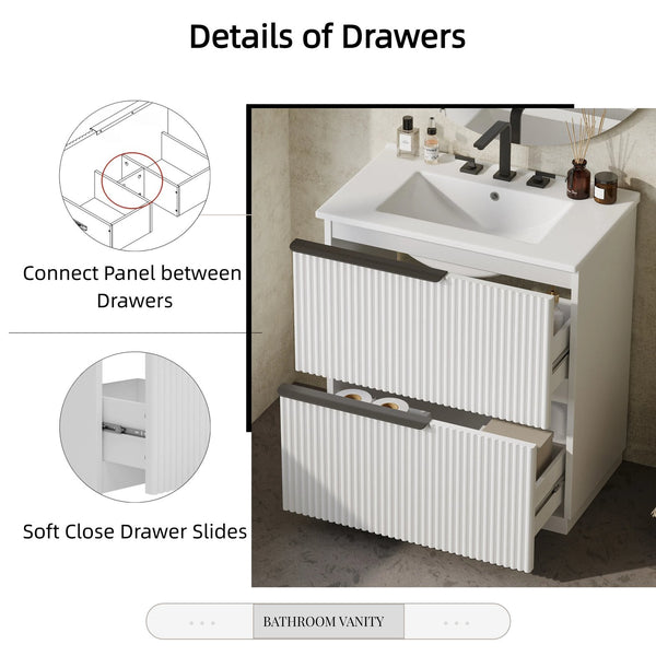 English Elm Christopher Knight Home® - 30" Elegant Freestanding Bathroom Vanity With Ceramic Sink, Soft-Close Drawers & Fluted Design N817P288915W