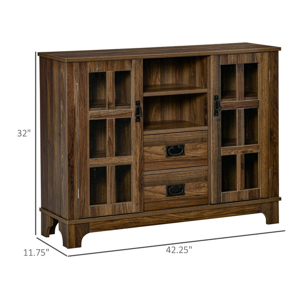 English Elm Homcom Elegant Sideboard Buffet Cabinet With Glass Doors, Adjustable Shelves & Drawers For Storage Solutions W2225P229376