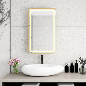 English Elm Rectangle LED Medicine Cabinet Mirror with Soft Touch Light, Magnetic Accessories, Tempered Shelves, Wall-Mounted Storage Gold W688P210791