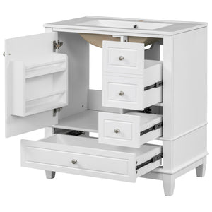 English Elm Christopher Knight Home® - 30" Freestanding Bathroom Vanity with Ceramic Sink, Soft-Close Door, Gold Knobs & 3 Drawers, Durable Painted Finish White N759P225994K