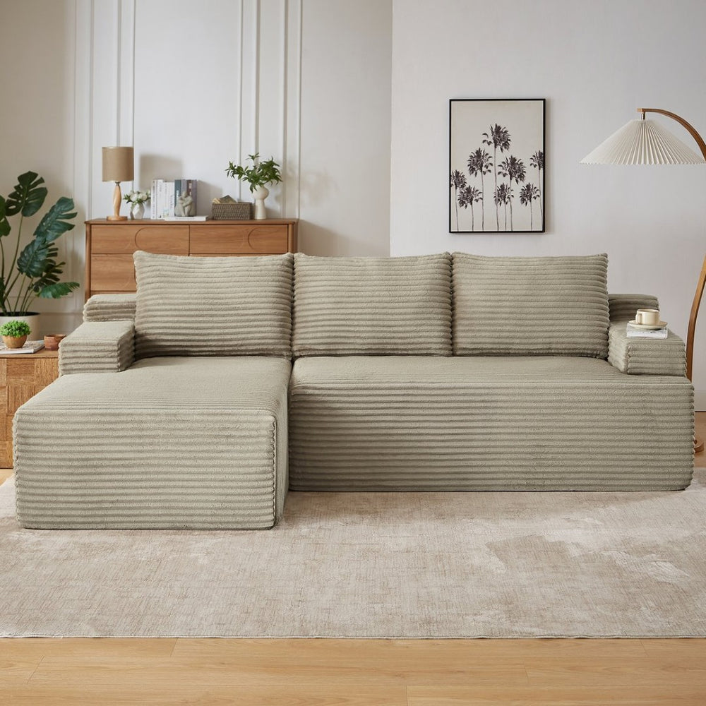 English Elm L-shaped Corduroy Cloud Sectional Deep Seat Modular Sofa for Living Room or Apartment W2339P424648