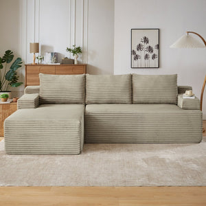 English Elm L-shaped Corduroy Cloud Sectional Deep Seat Modular Sofa for Living Room or Apartment W2339P424648