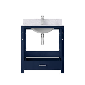 English Elm Navy 30" Bath Vanity with Carrara Marble Top, Soft-Close Drawer, Chrome Faucet & Storage Shelf B2731P259011