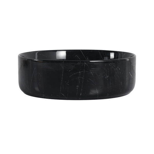 English Elm Ceramic Art Vessel Sink Above Counter – Elegant Gold Line Pattern, Durable Glaze, Easy-Clean Finish Black White W999P346778