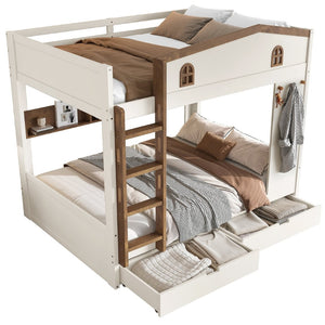 English Elm Twin Xl Solid Pine Loft Bed with Built-in Led Lighting and Storage Shelves W1580S00390