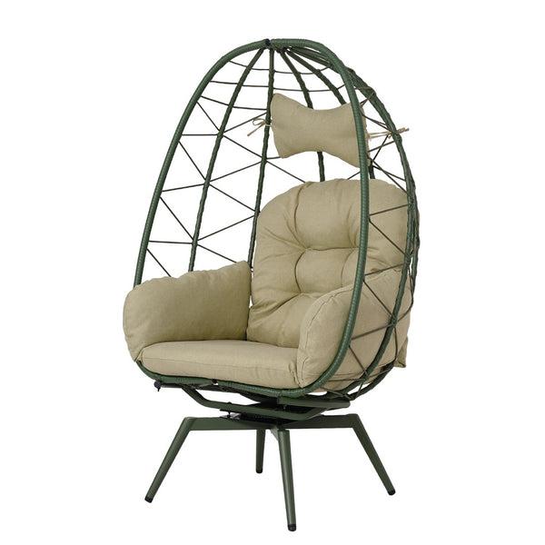 English Elm Oversized Swivel Wicker Egg Chair with Plush Cushions for Patio or Indoor Lounge T5880P501011