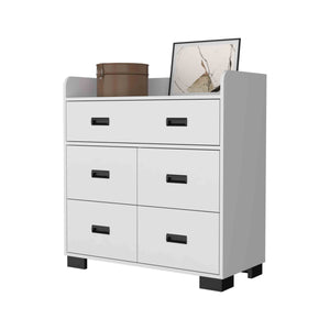 English Elm Anemone Elegant 5-Drawer Dresser with Double Drawer & Spacious Storage, Durable Particleboard Design White 37 L x 21 W x 6 H B128S00079