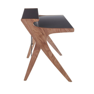 English Elm Archer Walnut Frame Desk with Grey Wood Top – Two-Tier Contemporary Workstation with Hutch, 49" B202P223955