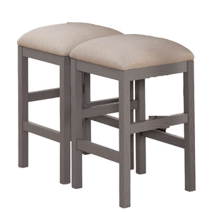 English Elm Light Gray Farmhouse 2pc Counter Stools with Beige Linen-Like Upholstered Seats, Solid Wood Frame B011P232973