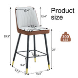 English Elm Modern Two-Tone Pu Bar Stool - Brown and Light Gray Spliced Chairs With Gold Decorated Legs.Brown and Light Gray Spliced,Black Metal Legs,Set Of 2 Chairs.