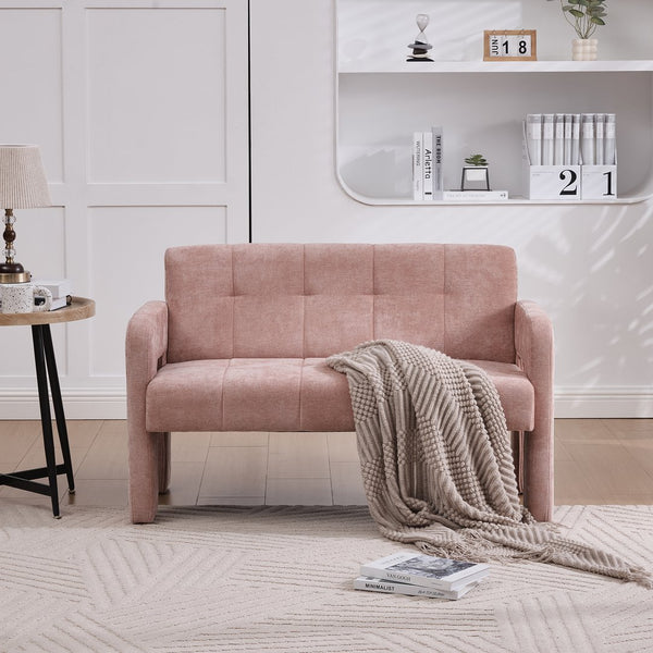 English Elm Nordic Ergonomic Double Armchair Upholstered Chenille Two-Seater Sofa 550lb Capacity Compact Lounge Chair Pink W395P380535