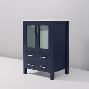 English Elm Navy Blue Bath Vanity - 24" W X 18.25" D, Elegant White Ceramic Top & Organized Storage Solution B2731P260415
