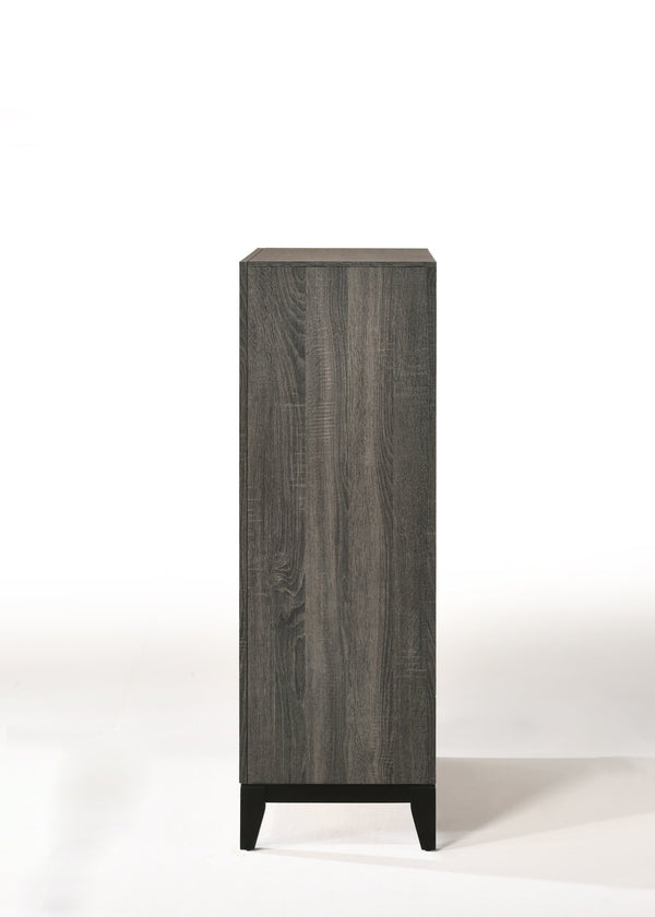 English Elm Weathered Grey Five-Drawer Chest with Rustic Vintage Finish, Smooth Pulls, Generous Storage Space B062P209052
