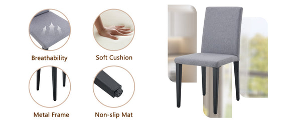 English Elm Table And Chair Set - Modern Glass Dining Table With 6 Light Gray Linen-Cotton Chairs For Comfort W1151S03807-GIGA