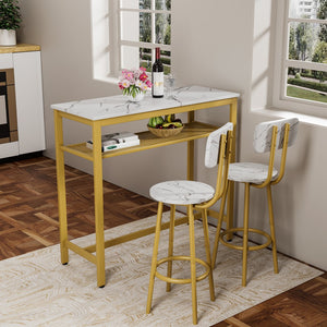 English Elm Dining 5-Piece Farmhouse Dinette Set with Sleek Metal Frame, Compact Mid-Century Table and 4 Chairs for Kitchen White+Gold W578P304320