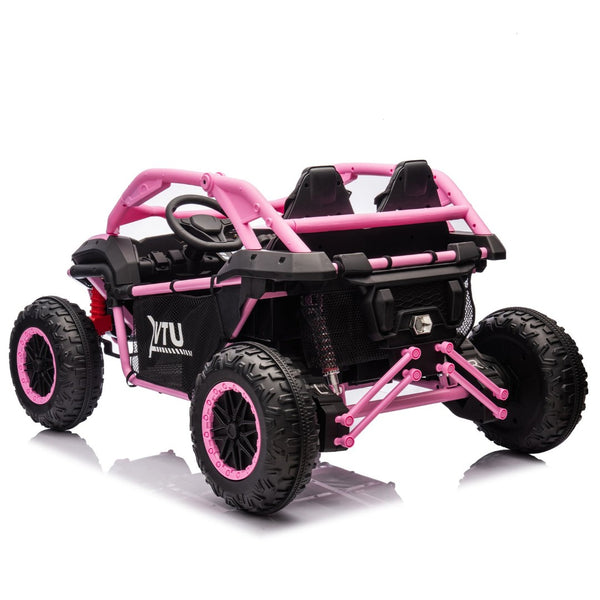 English Elm 24v Two Seater Kids Utv with Parental Remote Dual Motors Four Wheel Suspension Led Pink W1578P198434