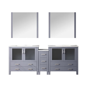 English Elm Dark Grey Double Bath Vanity With Mirrors, White Ceramic Top & Ample Storage For Modern Bathrooms B2731S00599