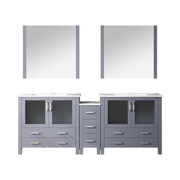 English Elm Dark Grey Double Bath Vanity With Mirrors, White Ceramic Top & Ample Storage For Modern Bathrooms B2731S00599