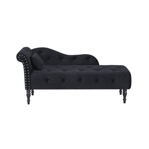 English Elm Aijia 60.6" Black Velvet Chaise Lounge With Button Tufting & Nailhead Trim For Elegant Comfort W1117P284888
