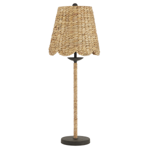 Annabelle Table Lamp - Artisan-Made Woven Water Hyacinth Shade in Mole Black Finish, 33.5" Height
