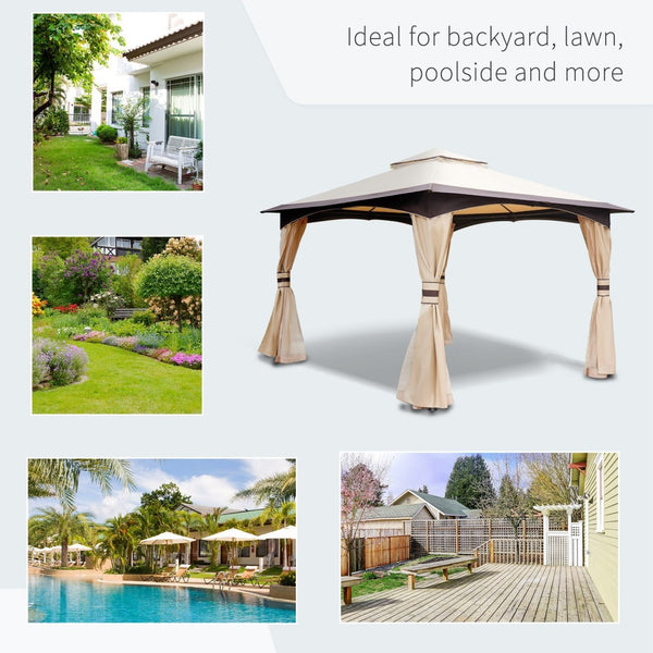 English Elm Outsunny 10' X 12' Weather-Resistant Outdoor Gazebo With Netting, Curtains & Vented Canopy Design W2225P217715-GIGA