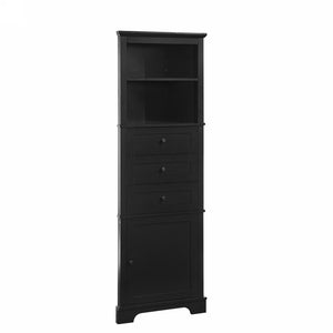 English Elm Black Triangle Tall Cabinet with 3 Drawers, Adjustable Shelf, Painted MDF, Anti-Tip, Stylish Storage N725P247409B