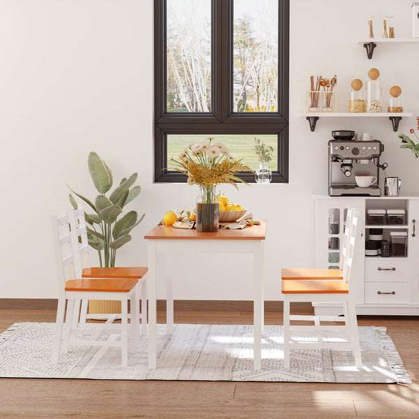 English Elm HOMCOM Rustic Pine 5-Piece Dining Set for 4 — Compact Solid Wood Table & High Back Slatted Chairs (95) W2225P217126