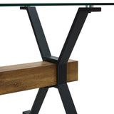 English Elm Dining Table. Modern Tempered Glass Dining Table. Large Modern Office Desk With Black Metal Legs and Mdf Crossbars, Suitable For Home and Office Use. 4 High-End Cushioned Seats.F1105 B0501A