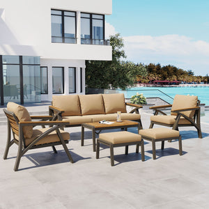 English Elm 6-piece Outdoor Conversation Set with Acacia Wood Accents and Steel Frame Patio Seating Brown N704G201256D