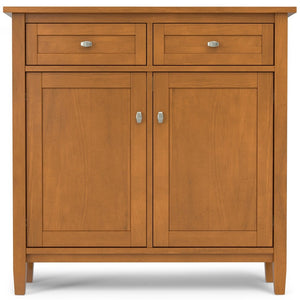 English Elm Warm Shaker Solid Wood Entryway Cabinet with Drawers and Adjustable Shelves in Golden Brown B136P436045