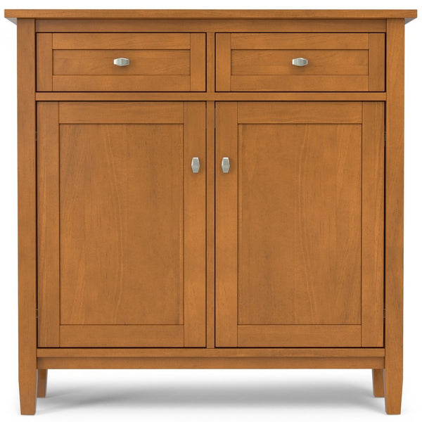 English Elm Warm Shaker Solid Wood Entryway Cabinet with Drawers and Adjustable Shelves in Golden Brown B136P436045