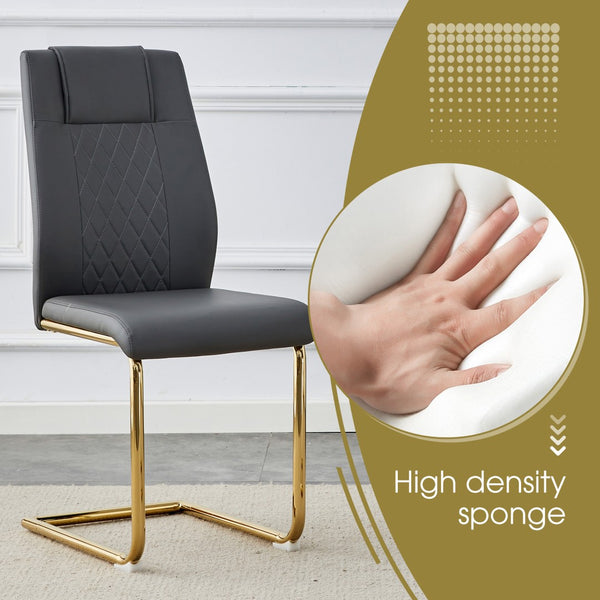 English Elm Table Modern Luxurious Transparent Glass Dining Set With 8 Dark Gray Pu Chairs & Gold Legs W1151S02592-GIGA