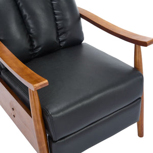 English Elm COOLMORE Mid-Century Recliner Armchair with Footrest, Plush Foam Cushion, Solid Wood Frame Comfort Black PU W1539P210125