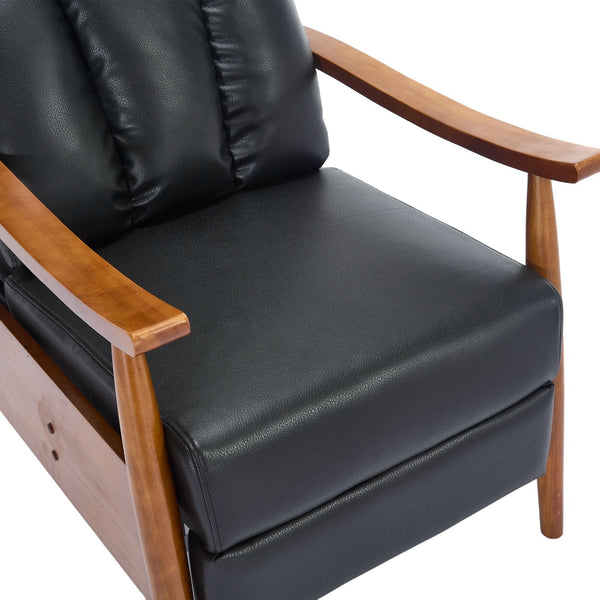 English Elm COOLMORE Mid-Century Recliner Armchair with Footrest, Plush Foam Cushion, Solid Wood Frame Comfort Black PU W1539P210125