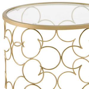English Elm Flowie Gold Finish Nesting Tables with Clear 5mm Tempered Glass Top, Drum Metal Frame Chic Decor B2726P244958