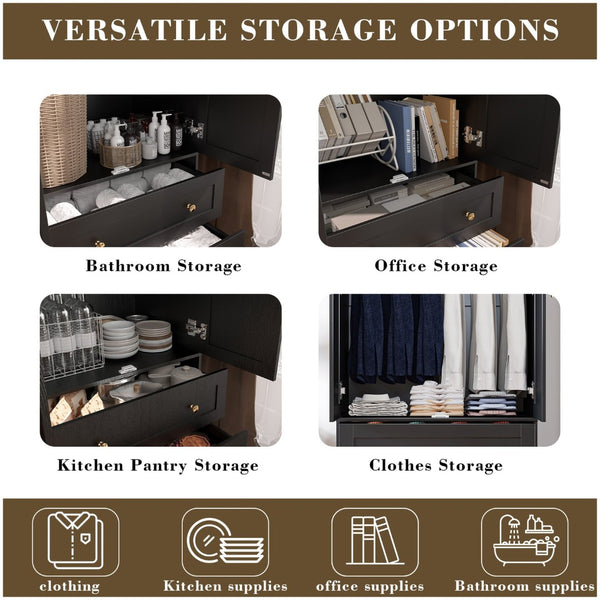 English Elm Shaker Two Door Wardrobe Armoire with Hanging Rod Drawers and Bedroom Storage T3210P477663