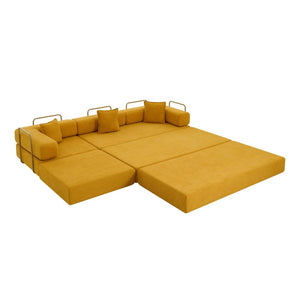 English Elm 108'' Modular Cloud Sectional Corduroy Couch with Fold Flat Backrest for Living Rooms Yellow W1117S00293