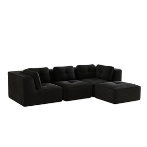 English Elm Modern Corduroy Sectional Sofa Tufted Deep Seat Couch with Movable Ottoman No Assembly Black W714S01790