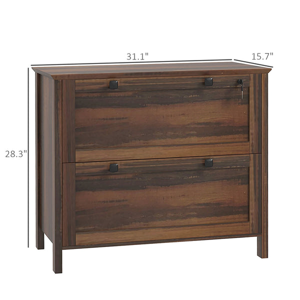 English Elm HOMCOM 2-Drawer Locking File Cabinet for Home Office, Lateral Storage, Adjustable Bars, Brown W2225P249601
