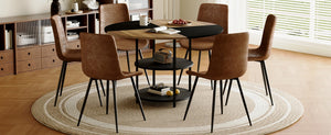 English Elm Table and Chair Set 47 Inch Round Geometric Two-tone Dining with Storage Base W1151S03340